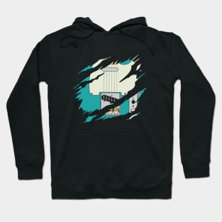 Ripped Electric Guitar T-Style Teal Color Hoodie